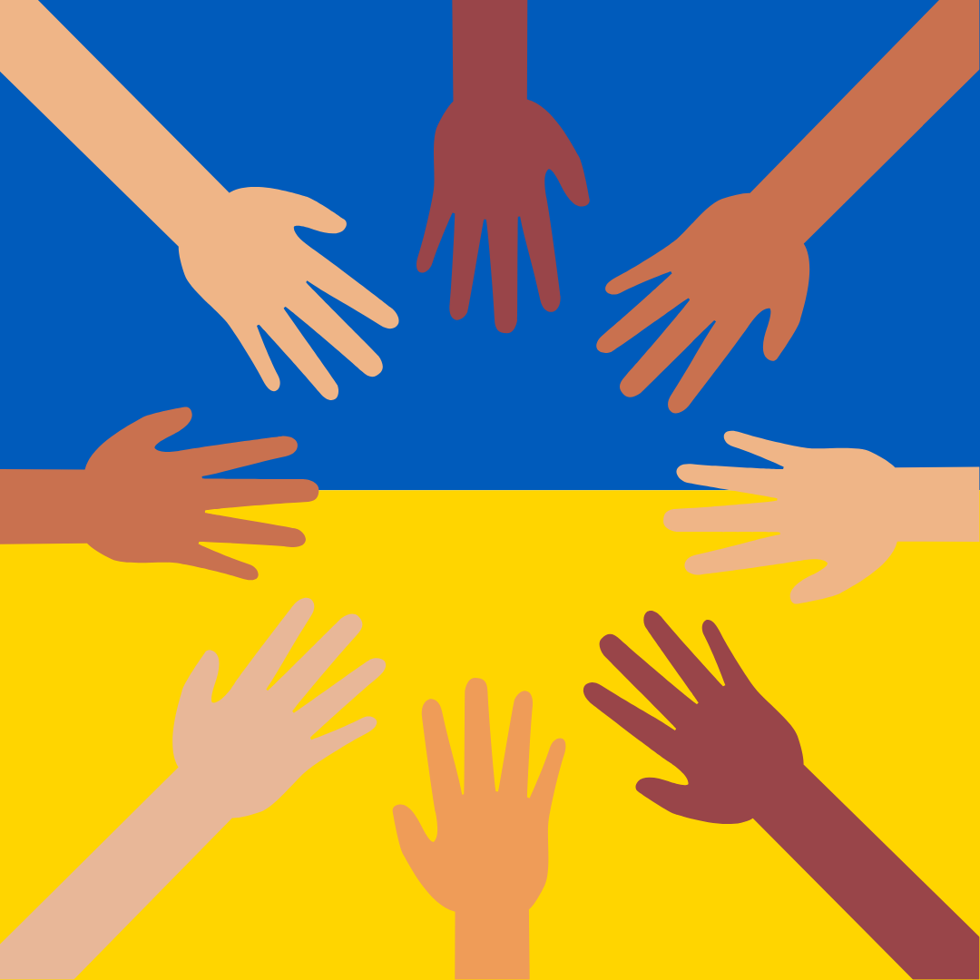 Händer auf urkainischer Flagge