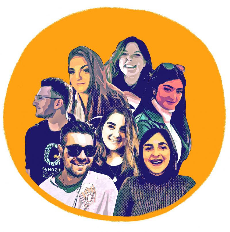 Sieben junge Menschen der Pontosgriechischen Jugend in Europa im Portrait