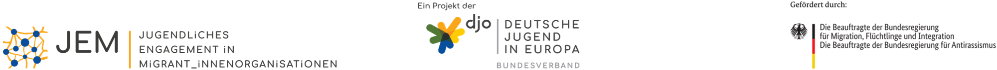 Die Logos von JEM, der djo und des BfMFI